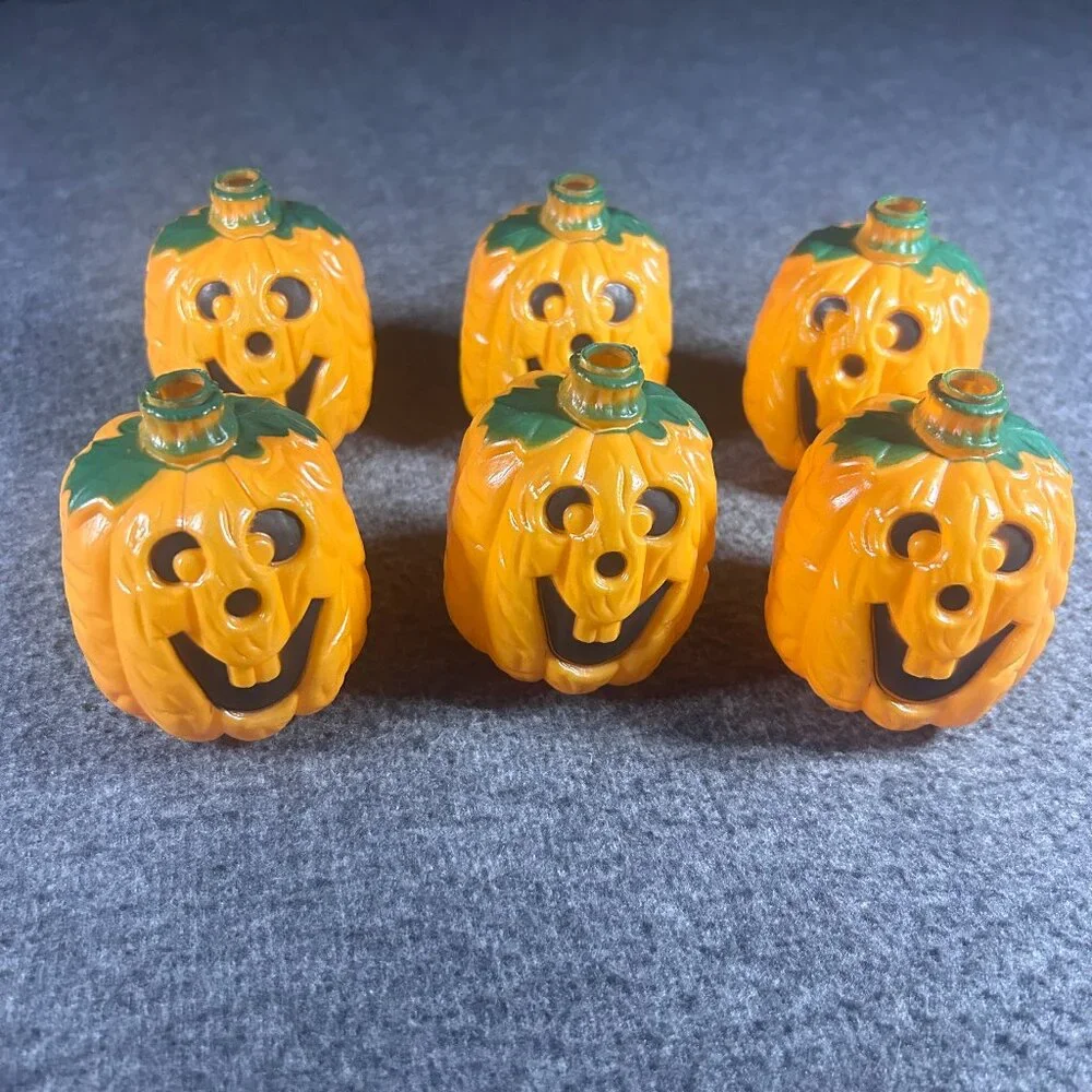 6 Vintage Halloween Blow Mold Pumpkin Jack-O-Lantern String Light Covers‎